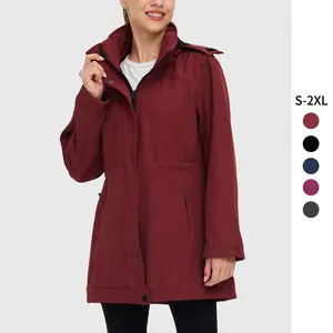 Women's Softshell Jacket with Removable Hood Insulated Shells Jacket Fleece Lined Windbreaker Jacket Warm Rain Jacket G12