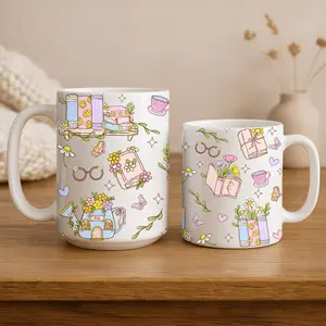 Cottagecore Bookish Mug 11oz 15oz Cute Goose & Floral Library Coffee Cup