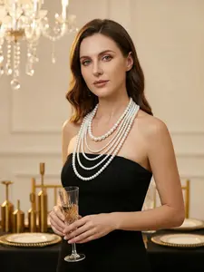 Faux Pearl Decorated Multi-layer Necklace, Elegant Beaded Necklace, Elegant Long Necklace for Party, Daily Decor, Trendy All-match & Exquisite Jewelry for Birthday Gift