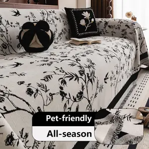 Snowy Swallow Sofa Blanket, Anti-Slip Simple Sofa Pad, Couch Slipcover, Hand Wash, High-End Full Coverage, Cat Scratch Protection, All Seasons Use, Dustproof Washable Sofa Slipcover