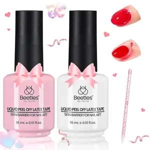 Beetles Liquid Latex for Nails 30ml Latex Liquid Nail Peel Off Cuticle Guard with Plastic Nail Care Stick - Beauty Products 15Ml Pink*1+15Ml White*1