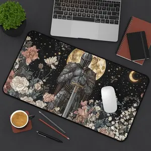 [Sale up to 50%] [Free Ship] Medieval Fantasy Warrior Knight Desk Mat Tapestry Style Mousepad Mythical Celestial Workspace Whimsical Boho Magical Sword Vintage Aesthetic