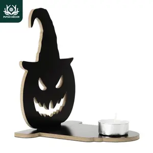 Halloween Themed Candle Holder, 1 Count Wooden Pumpkin Design Candle Holder, Desktop Decoration for Home Farmhouse Office Cafe Coffee Shop