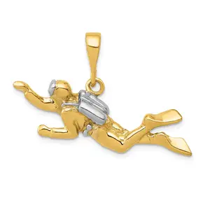 14k Yellow & Rhodium 38 mm  Polished Open-Backed Scuba Diver Pedant (3.69 grams)