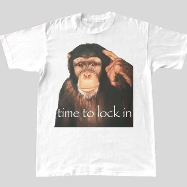 Dunny Monkey Time to Lock In Tee, Funny Y2K Meme Graphic Shirt, Vintage Internet Humor Tee