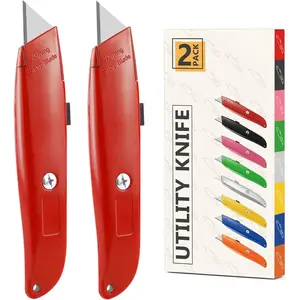 2 Pack Utility Knife Box Cutter Retractable Razor Blade Heavy Duty Box Cutters Exacto Knife PVC Pipe Cutter (Red)