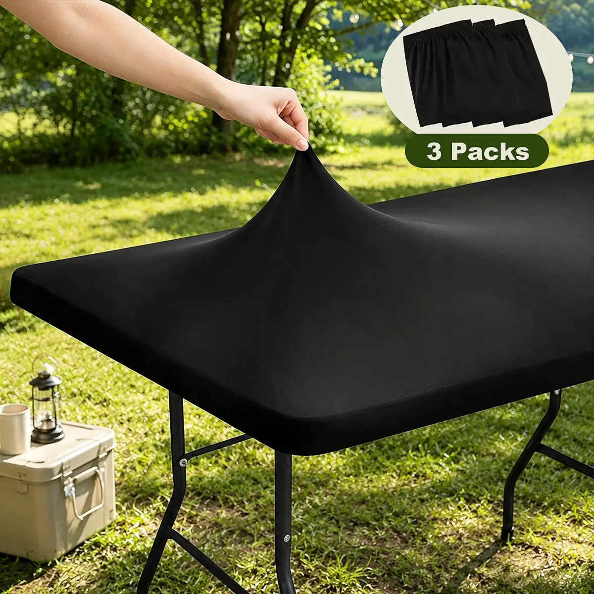 3pcs Elastic Fitted Tablecloth Polyester Stretch Tablecloths, 6ft Wrinkle-Resistant Washable Rectangular Semi-Sagging Solid Color Table Covers for Weddings, Parties, Home & Restaurant Decor, Indoor & Outdoor Camping Use