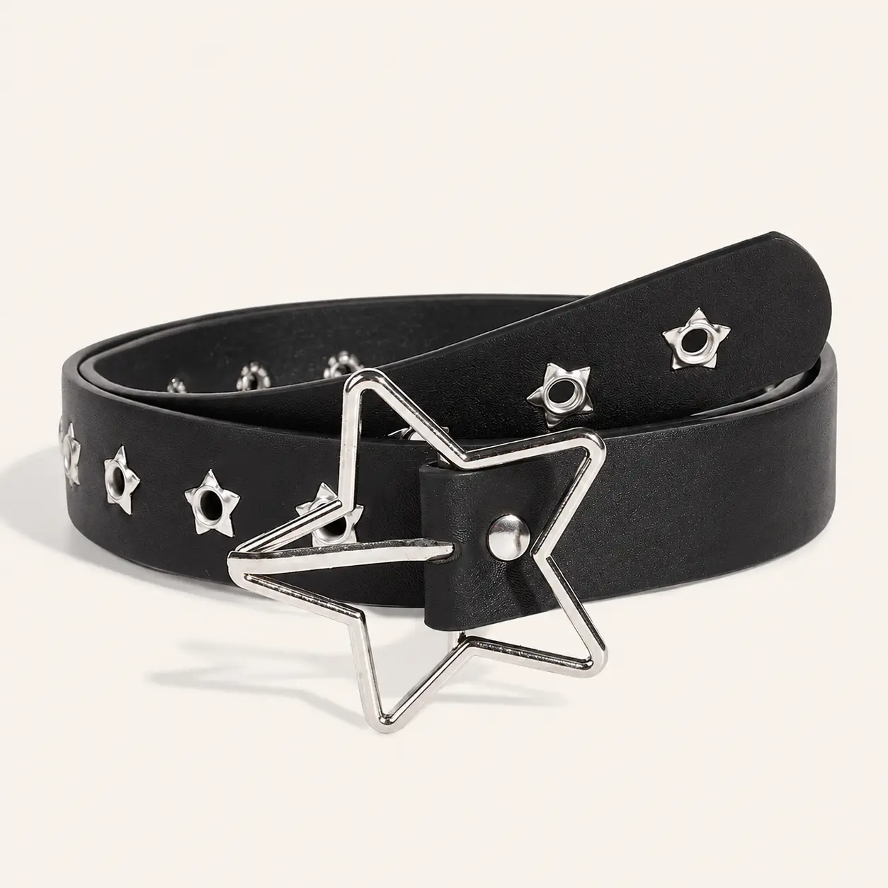 Y2K Punk Star Eyelet Black Rivet Belt Goth Pu Leather Belts For Women Jeans Pants Boys And Girls Students Belt