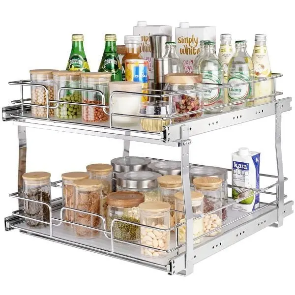 2 Tier 19"W x 20"D Pull Out Cabinet Organizer, Heavy Duty Slide Out Pantry Shelves