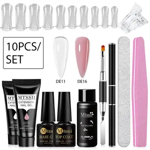 10pcs Mtssii Poly Gel Nail Extension Kit, DIY Manicure Set with Brush, Shaping Clips, Slip Solution, Glass Cup, Pusher, 20pcs Fake Nails, Nail Care