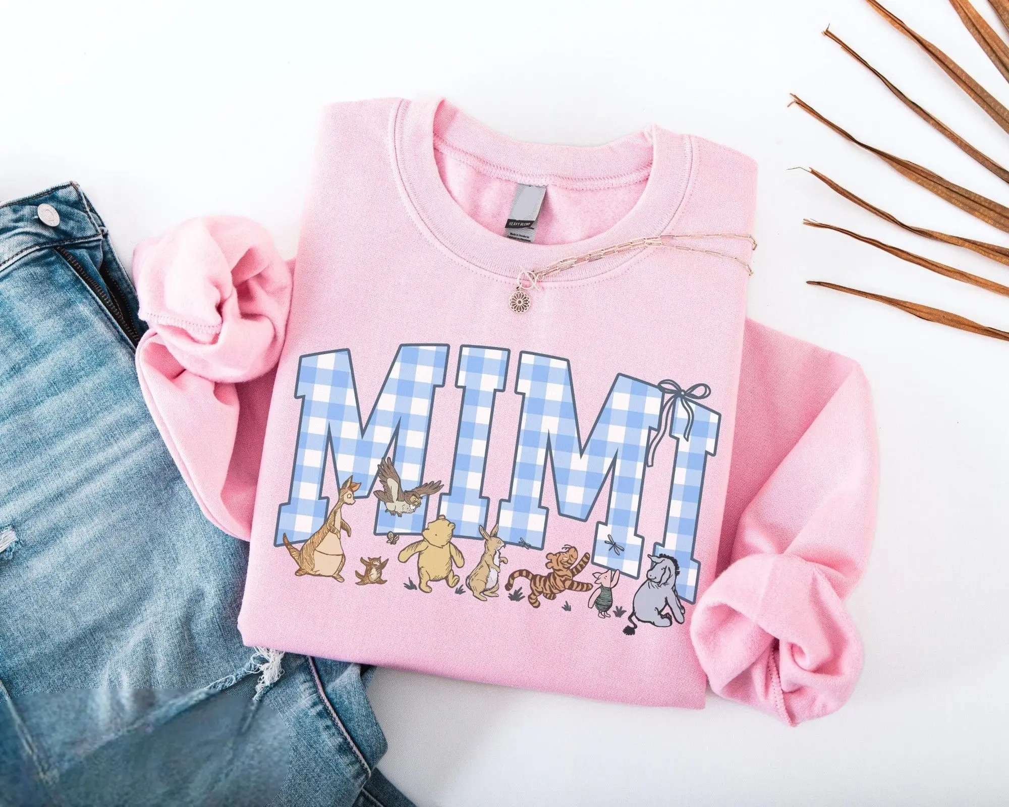 Mimi T-Shirt, Sweatshirt, Hoodie - Cute Mimi Bear Sweater, Grandma Mimi Blue Gingham Pullover.