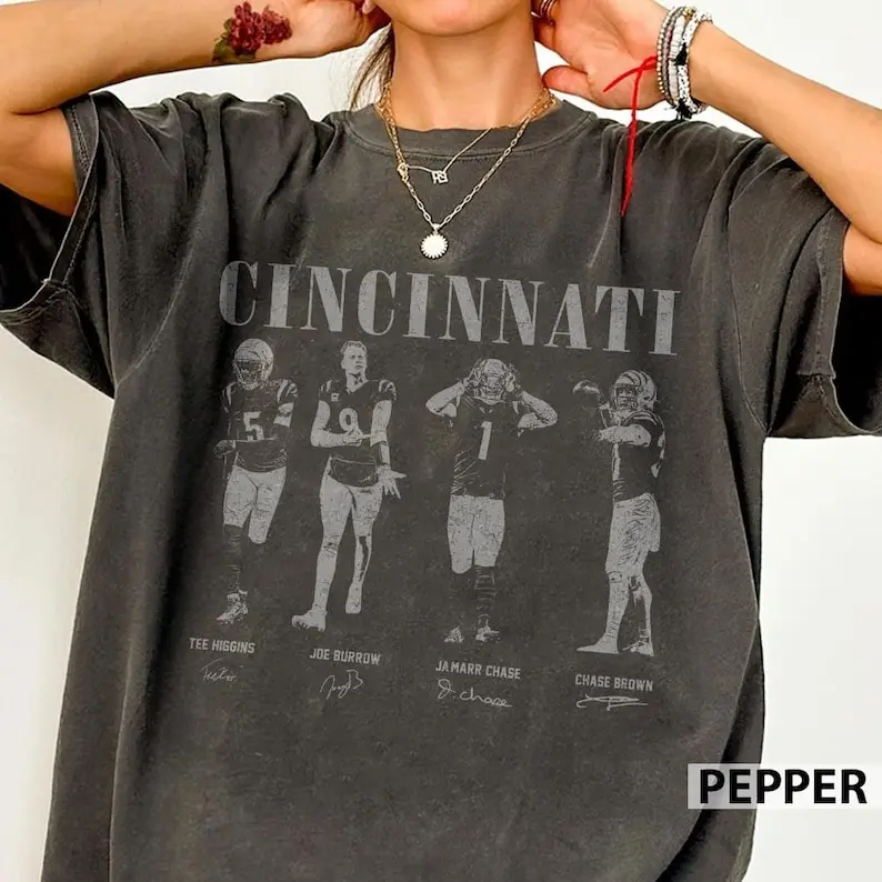 Cincinnati Football Vintage Comfort Colors Shirt, Joe Burrow Ja Marr Chase Shirt, Tee Higgins Chase Brown Tee