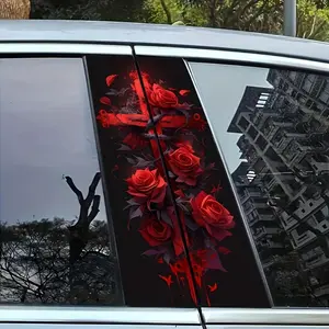 Rose Pattern Car Door Pillar Sticker, Car B-pillar Decorative Sticker, Self-adhesive Waterproof Anti-scratch Car Sticker, Universal Car Exterior Accessories, Car Decals