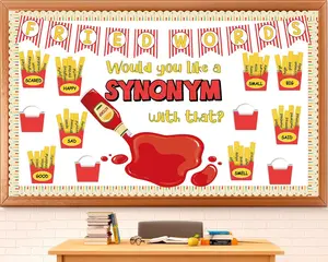 Synonym Bulletin Board Set Fried Words Classroom Decoration Other Way to Say Synonym Bulletin Board French Fry Box Cutouts for English Educational Classroom Back to School Chalkboard Wall Decor