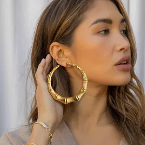 U7 30/40/60/70/80mm Hoop Earrings Bamboo Earrings for Women Stainless Steel Hip Hop Earrings for Party Fashion Jewelry
