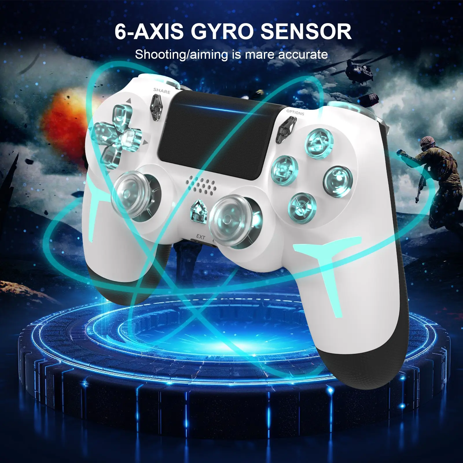 Wireless RGB Gaming Controller with Tri-Color Lighting Compatible with PS4, PS3, and PC RGB Lighting, LED Bluetooth Gaming Controller Six-Axis Gyroscope, Dual Vibration Feedback, Console Accessory Game Controller