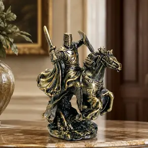 Vintage Silver Color Roman Knight Horse Statue Resin Ornament, Desk Decor for Study Room, Office, Living Room, Gift for History Lovers