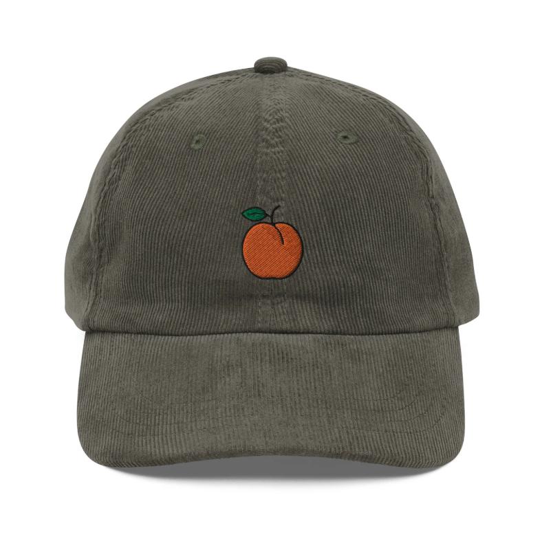 Peachy Keen: Embroidered Corduroy Dad Hat with Orange Peach Icon