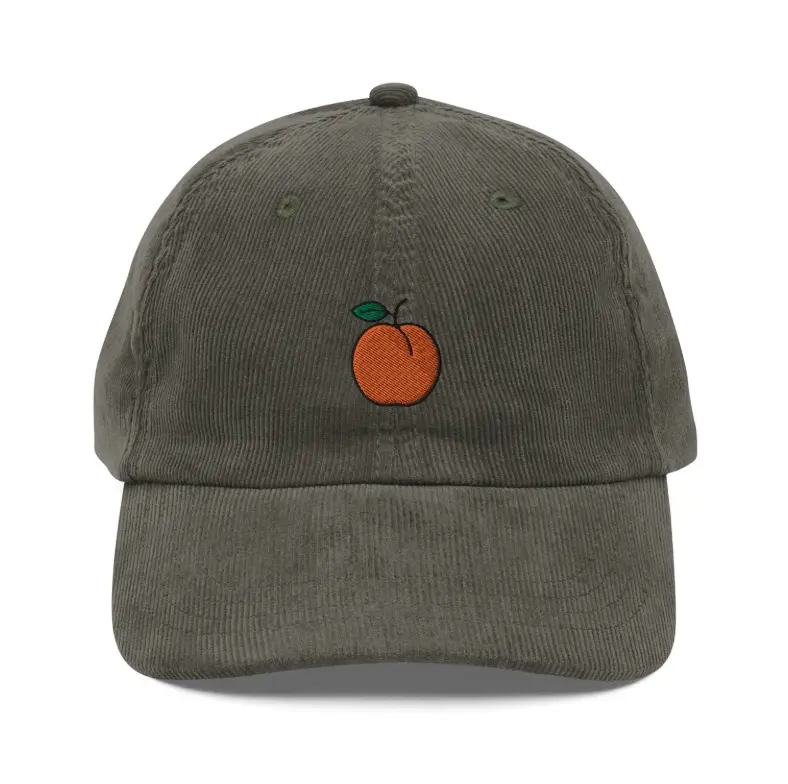 Peachy Keen: Embroidered Corduroy Dad Hat with Orange Peach Icon