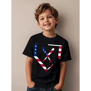 Stars and Stripes Home Plate Baseball Bats American Flag Funny Awesome Graphic Kid T-Shirt Fashion Kid T Shirts Streetwear Tees Tops for Kid