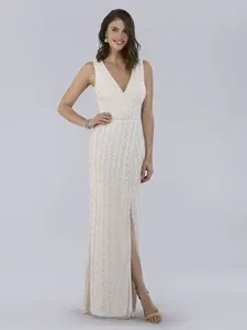 Lara Brand Beaded Faux-Wrap V-Neck Bridal Gown
