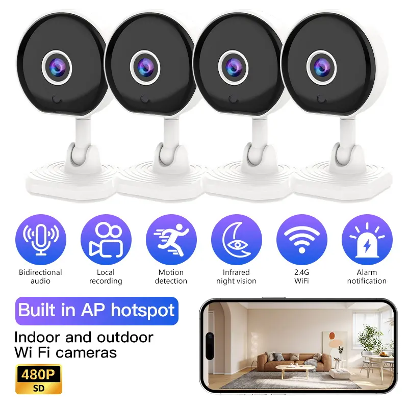 Indoor Smart Security Camera - SD Video, Night Vision, Motion Detection, Magnetic Mount, Wi-Fi Monitoring, 2-Way Audio, Smartphone Control, Wireless Wi-Fi Surveillance Camera, Wifi Monitoring Camera, Wifi Surveillance Camera