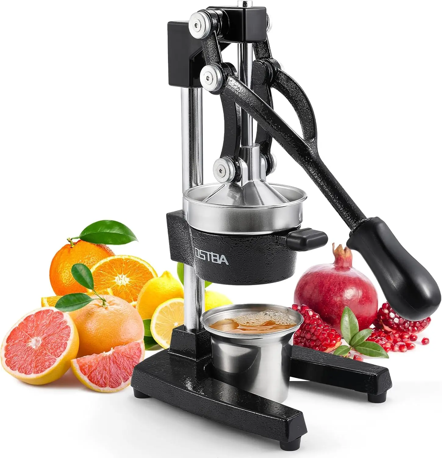 OSTBA Commercial Grade Cast Iron Manual Fruit Juicer - Hand Press Kitchen Appliance, Stainless Steel Squeezer for Orange, Lemon, Lime, Pomegranate with Collection Cup