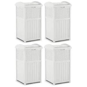 Suncast Trash Can Hideaway Outdoor 33 Gallon Garbage Waste Bin, White (4 Pack)