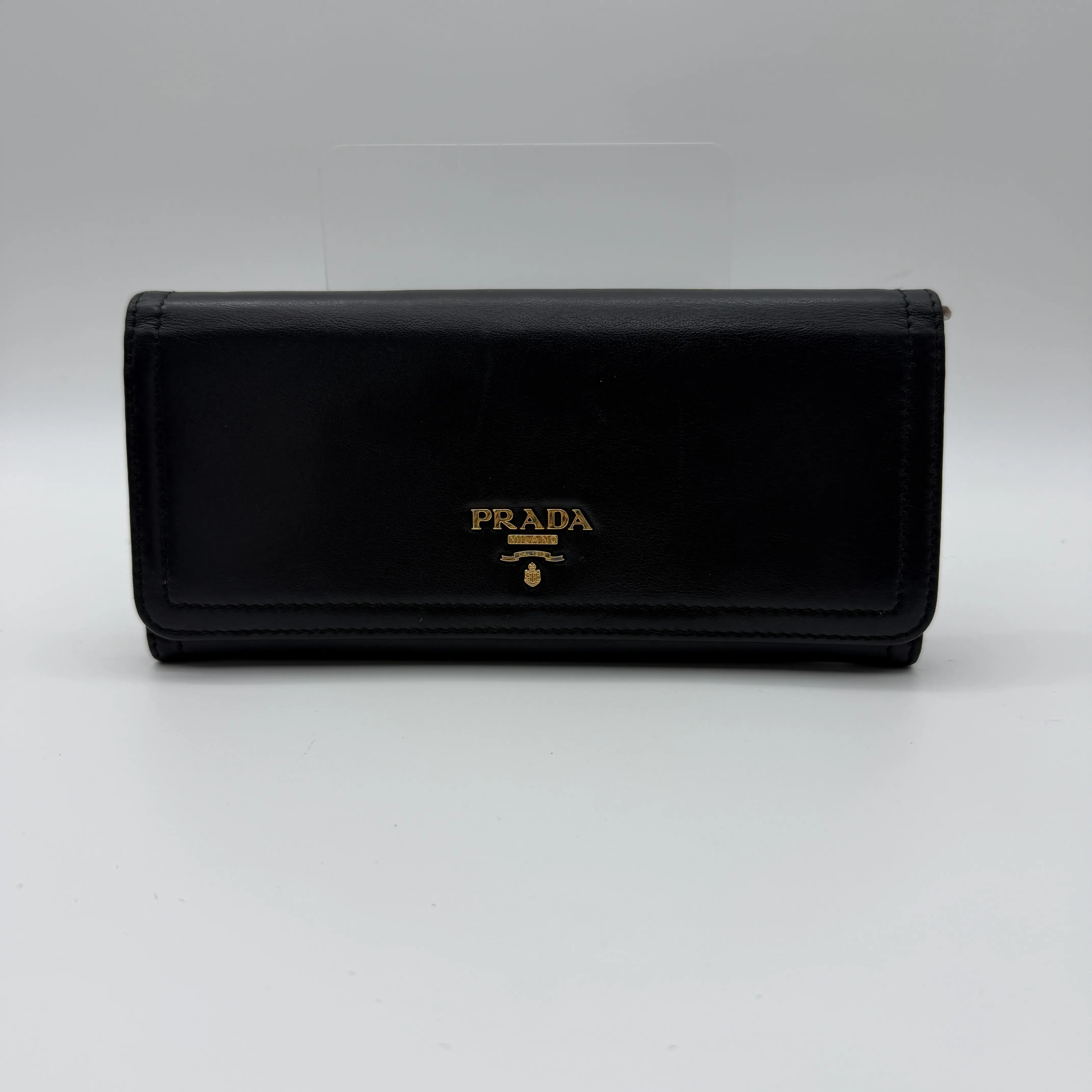 Pre-owned PRADA black long flap wallet