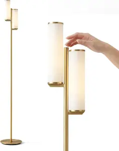 Gemini Dimmable Floor Lamp with Two Lights - Modern Tall Tree Lamp for Bedroom, Office, Living Room - Gold/Brass