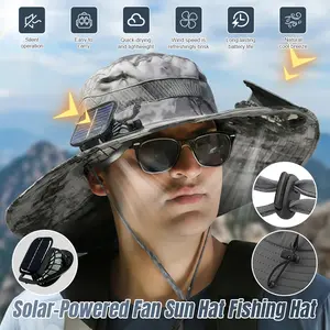 【FathersDayGift】Solar Powered Fan Hat, Rechargeable Outdoor Fishing Sun Hat with Built-in Cooling Fan, Wide Brim, UPF50+ SummerVibes