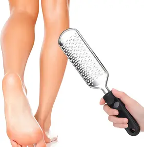 LMMAKE Premium Stainless Steel Foot File Pedicure Scrubber with Black Handle Non-Slip Grip Callus Remover for Dry Wet Feet Manicure Nail Care Tool Lightweight Design