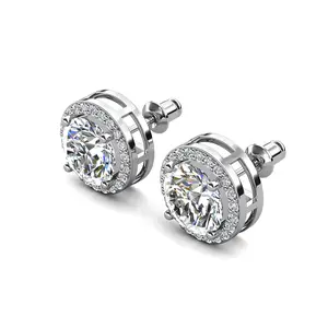 Ariel 18k White Gold Plated Halo Stud Earrings with Simulated Diamond Crystals