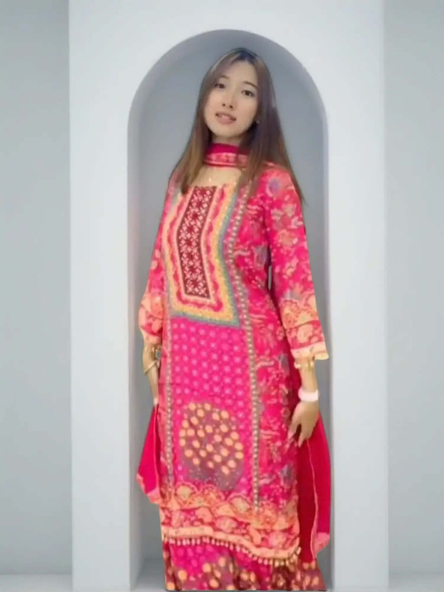 Women's Palazzo Suit Set - Digital Print Chinnon Crepe Kurta with Mirror Work | Fully Stitched Casual Ethnic Dress with Lace Dupatta, Elegant, Real Mirror Handwork, Family Gatherings, Party, Silk, Outfits Inspo