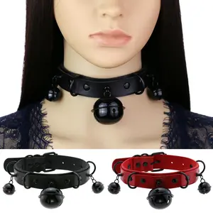 Harajuku Exaggerated Sexy PU Leather Collar, Unique Black Bell Choker Necklace