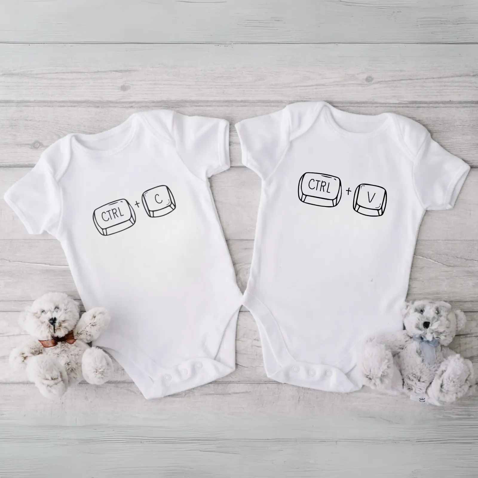 Ctrl C Ctrl V Onesie, Funny Copy Paste Identical Twins Onesies, Cute Matching Twin Outfits for Newborn