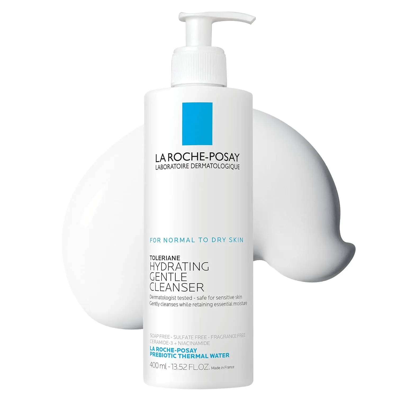 La Roche-Posay Toleriane Hydrating Gentle Facial Cleanser, 13.52oz| Face cleanser with niacinamide & ceramides, safe for sensitive skin.Daily face wash for normal to dry skin, fragrance free.
