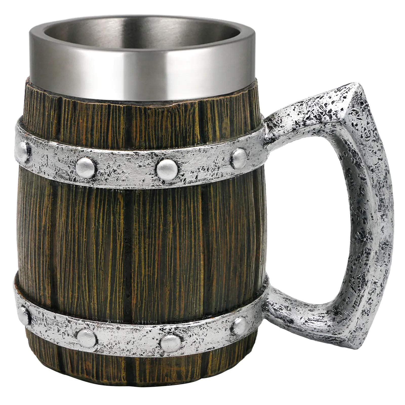 Viking Wooden Barrel Beer Mug - Norse Decor Coffee Cup for Men - Ideal Viking Gift - 21oz Large Nordic Beverage Cup & Beer Stein Tankard - Unique Viking Decor