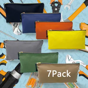 Canvas Tool Bag Zipper Pouch - Portable 7 Pack Heavy Duty 16 oz. Canvas Tools Utility Pouches, Industrial Multipurpose Storage Organizer Tote Bags with Dependable Metal Zippers, 12.5 x 7-Inch