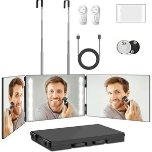Makeup Mirror 3 Way Mirror for Self Hair Cutting with Lights Usb Charging or without Rechargeable Self Cut 360 Barber Mirror for Haircuts Door Mount