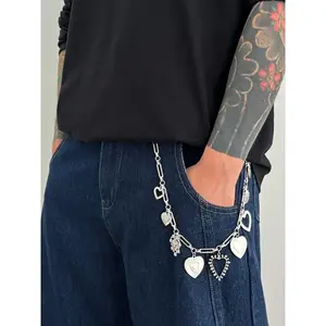 Men's Punk Heart Waist Chain Fashionable Heart Design Chain Body Jewelry for Pants Decoration Casual All-Season Accessory for Music Festivals & Parties