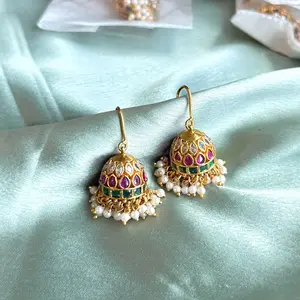 Small Jhumki kemp stone indian earrings