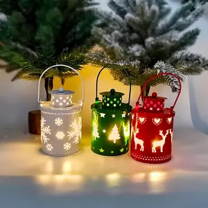 Christmas Decorative Lantern Lights, Flameless Battery Operated Hanging Metal LED Candles Lanterns for Christmas Centerpiece Table Indoor Outdoor Party Decoration