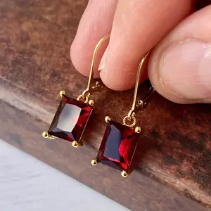 Garnet Baguette Earrings- January Birthstone