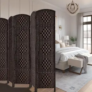 Rose Home Fashion Room Divider, 6 ft Tall Room Dividers and Folding Privacy Screens, 16in Privacy Screen 6 Panel Dark Coffee Space Temporary Wall Foldable Partition Separation