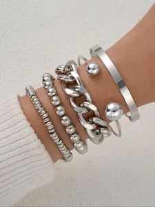 5-Piece Fashion Chain Style Open Cuff Bracelet Set for Women, Ideal for Holiday Gifts, Perfect for Dates and Parties Elegant Minimalist Bangle bracelets bracelet stack bracelet for men