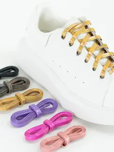 Leather Reflective Laces Set, High-Light Leather Sports Casual Retro Reflective Shoelaces, 120cm Long, All Seasons, Plain Pattern