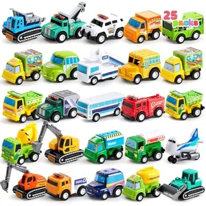 25 Pieces Pull Back Cars and Trucks Toy Vehicles Set for Toddlers, Girls and Boys Kids Play Set, Party Favors, School Gifts, Goodie Bags Stuffers for Kids