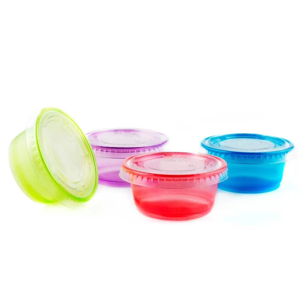 Disposable Multi-Color Jello Shot Cups with Secure Lids - 2oz Gelatin Shots Cups, 50 Pieces Bulk Pack