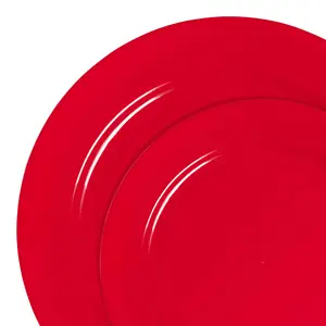 Solid Red Holiday Round Disposable Plastic Dinnerware Value Set